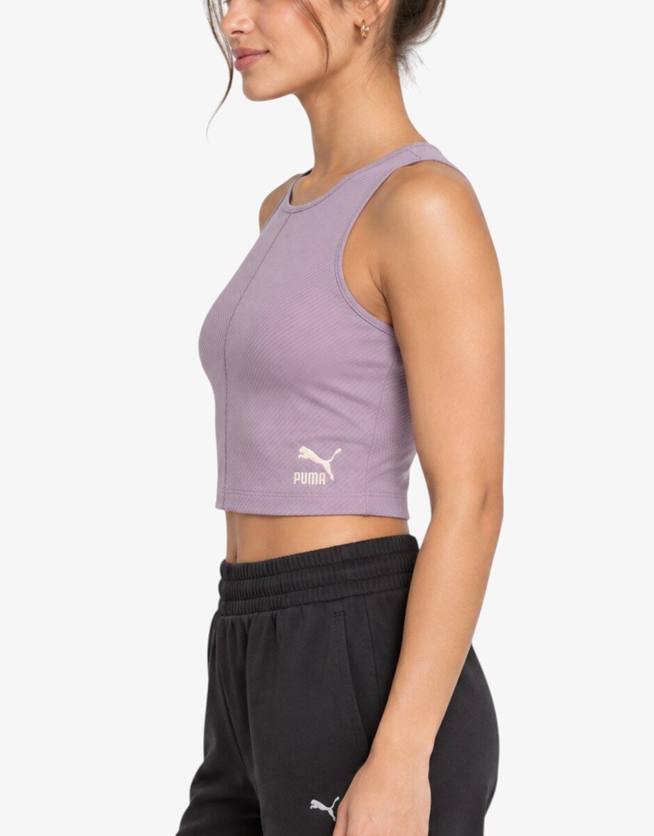 Puma Classics Ribbed Crop Top Violet