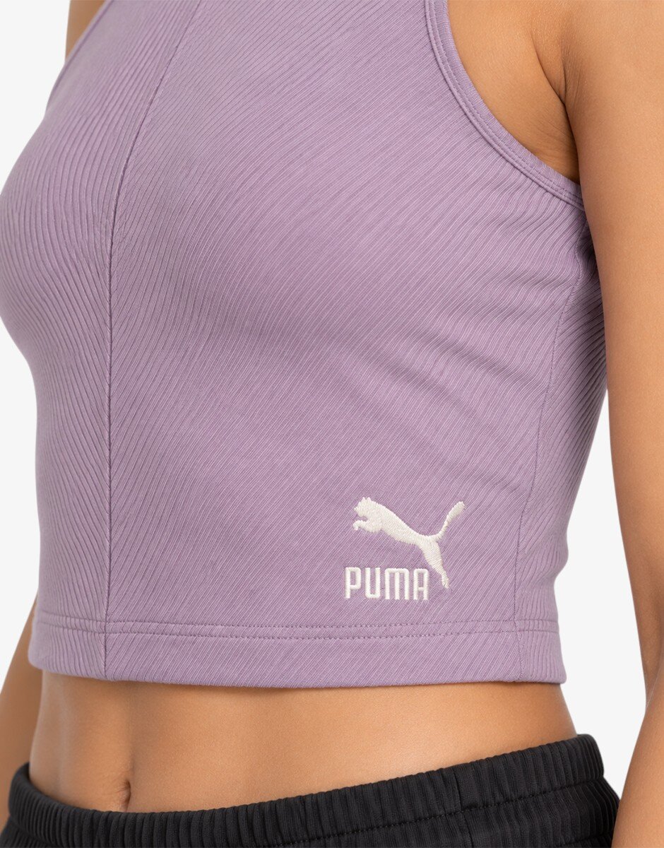 Puma Classics Ribbed Crop Top Violet
