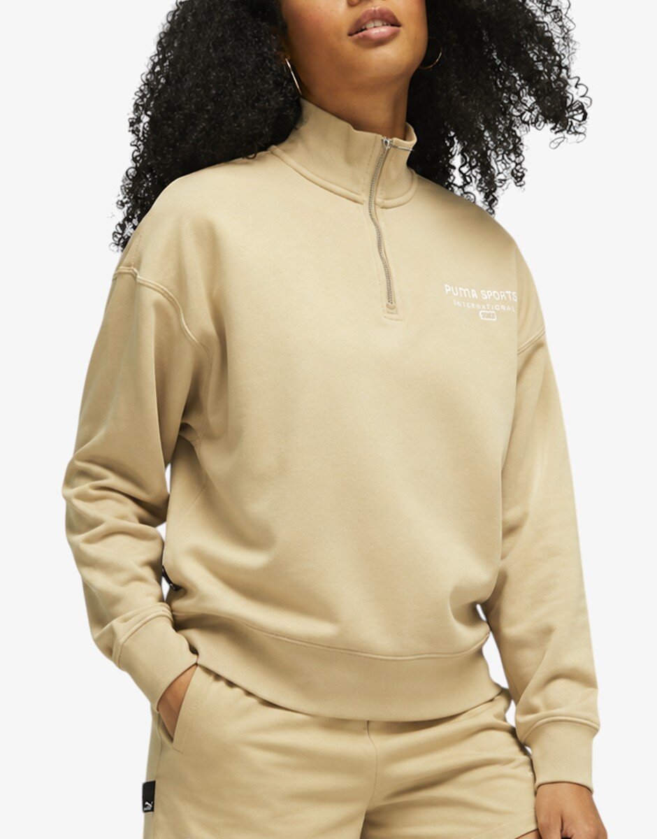 Puma Team Womens Half-Zip Sweatshirt Beige