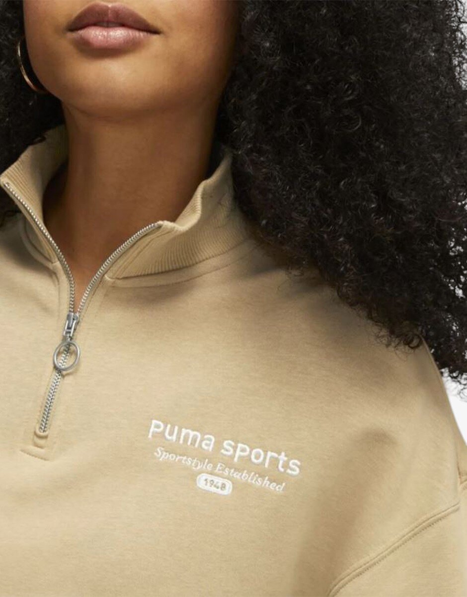 Puma Team Womens Half-Zip Sweatshirt Beige