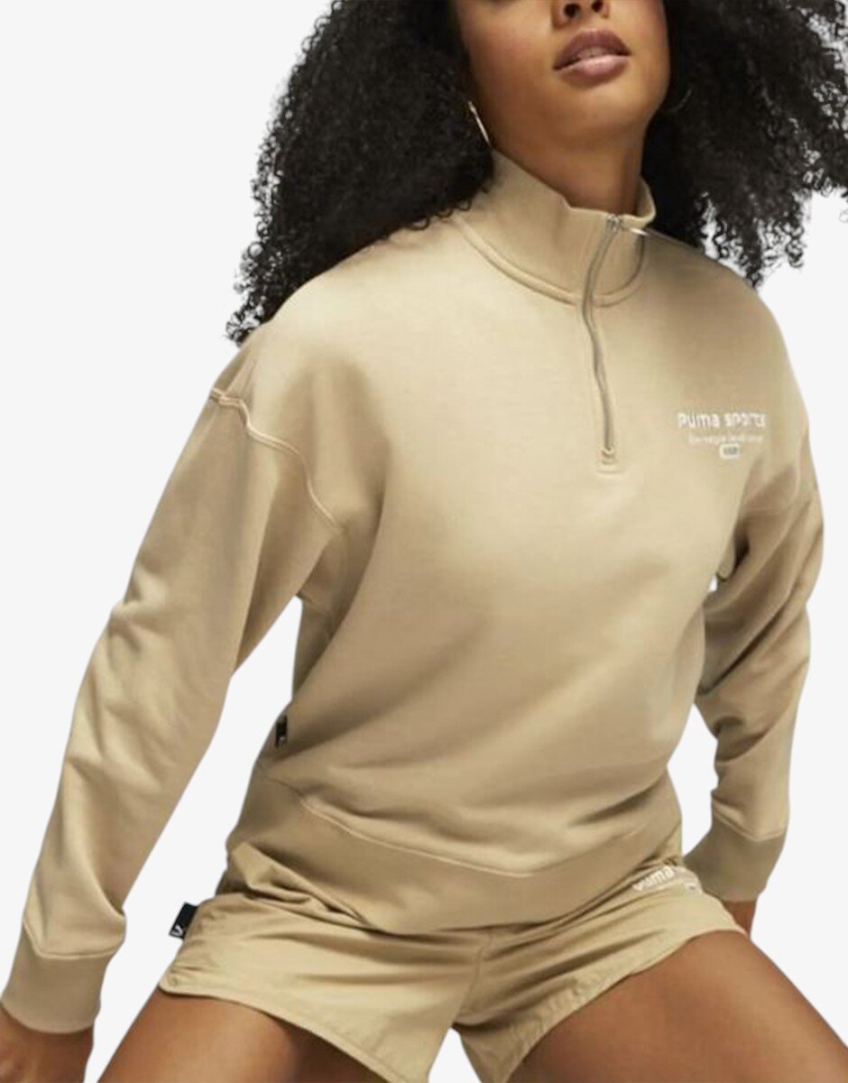 Puma Team Womens Half-Zip Sweatshirt Beige
