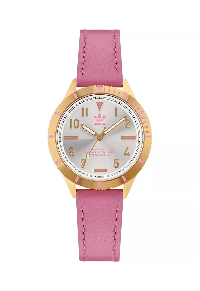 adidas Дамски часовник AOFH22509 - 36мм - розова силиконова каишка - корпус от стомана розово злато - сребрист циферблат