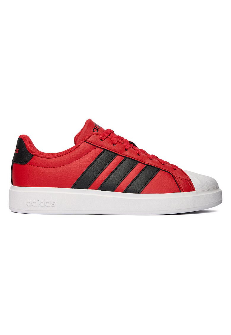 adidas детски спортни обувки от синтетична кожа с 3 черни ленти - червено/черно/бяло