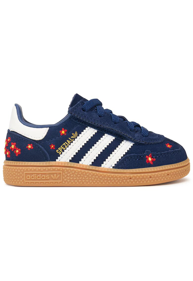 adidas Детски спортни обувки от велур с флорална бродерия и гумена подметка Spezial - тъмносин