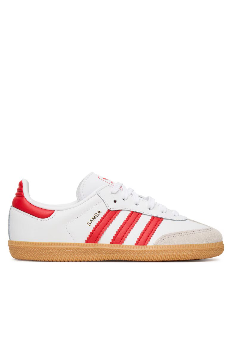 adidas Детски спортни обувки - Samba OG C - еко кожа - бял/червен/кафяв