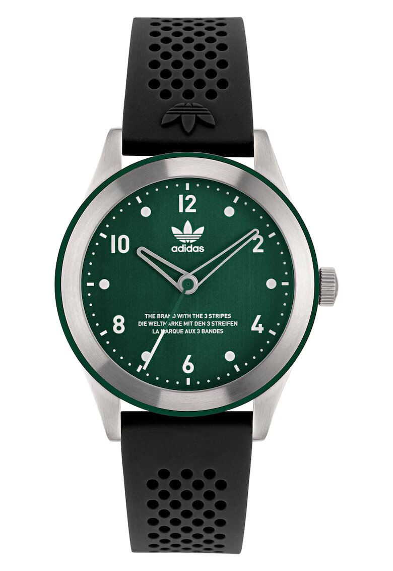 adidas Мъжки часовник CODE THREE - черна силиконова каишка - сребрист корпус от неръждаема стомана - зелен циферблат