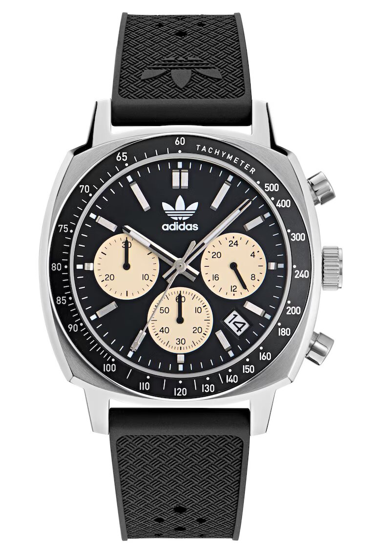adidas Мъжки часовник MASTER ORIGINALS ONE CHRONO - сребрист - черна синтетична каишка - кварцов механизъм