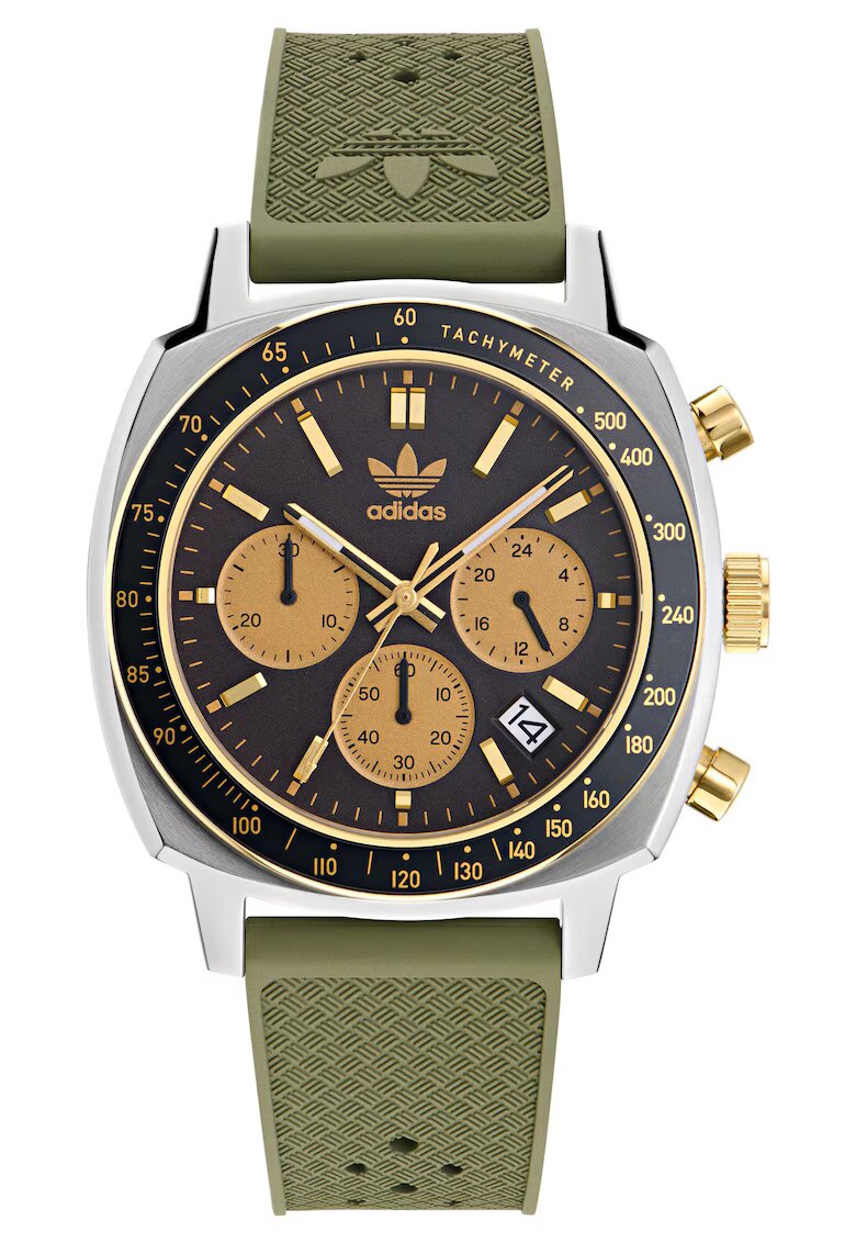 adidas Мъжки часовник модел MASTER ORIGINALS ONE CHRONO AOFH23504 - сребрист - зелена синтетична каишка - 44x12мм - водоустойчивост 10 ATM