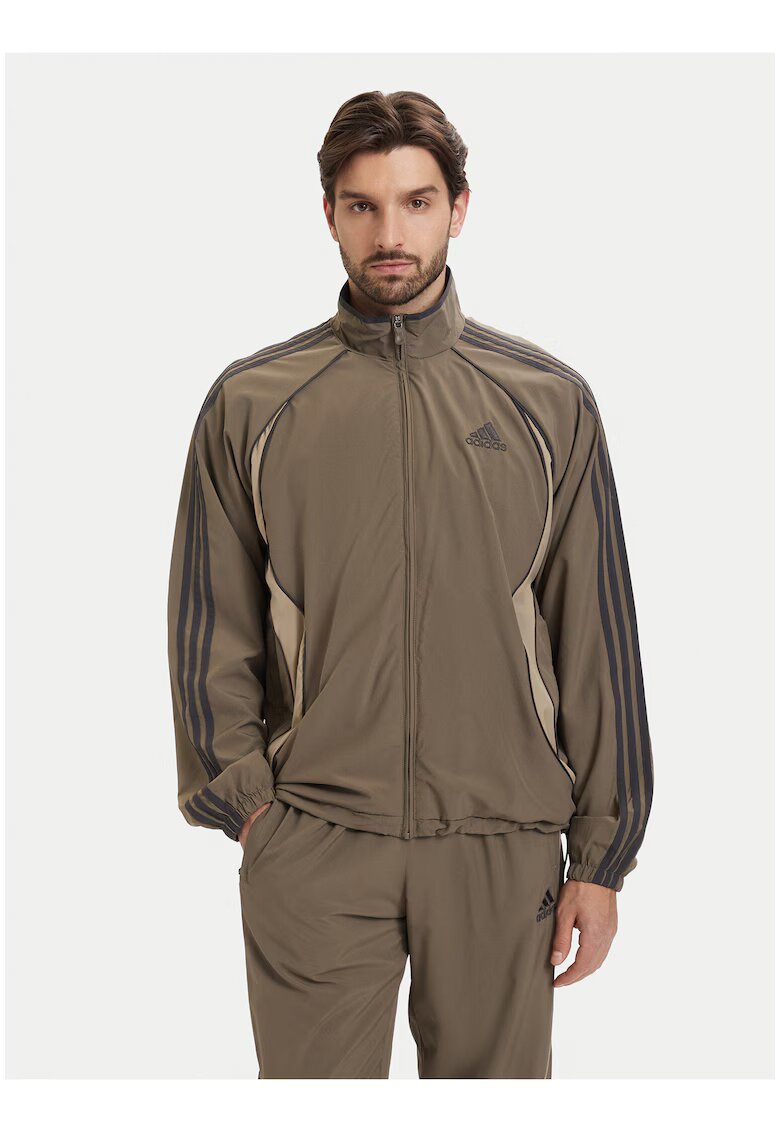 adidas Мъжки спортен суитшърт - Каки - рециклиран материал - дълъг ръкав - цип
