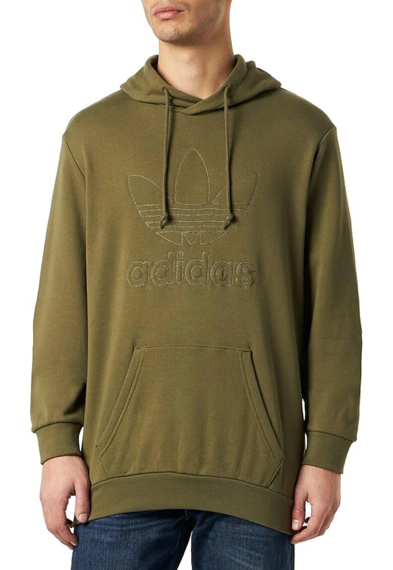 adidas Мъжки суитшърт - с качулка - каки - памук -