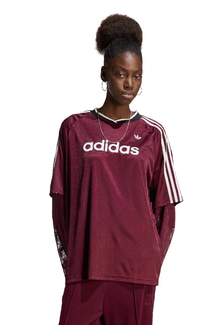 adidas Originals Блуза от жарсе - дантели на ръкавите и лого - Бял/Виолетов