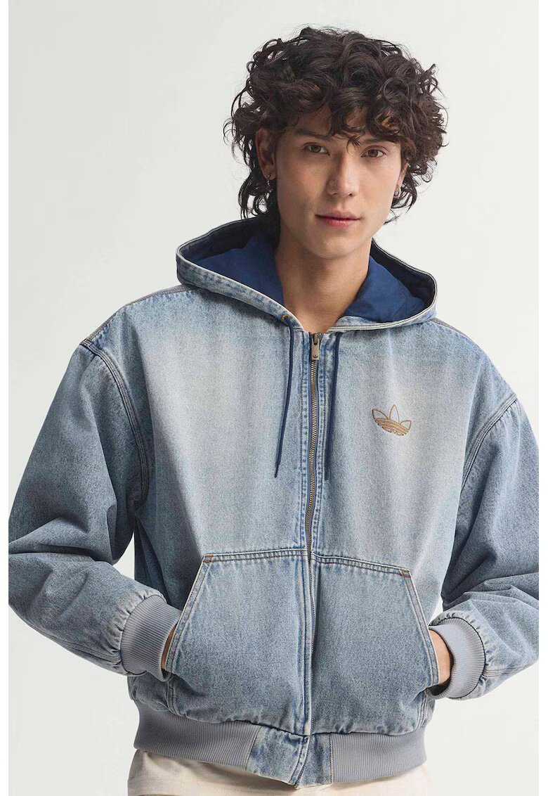 adidas Originals Дънково яке с цип - Пастелносин