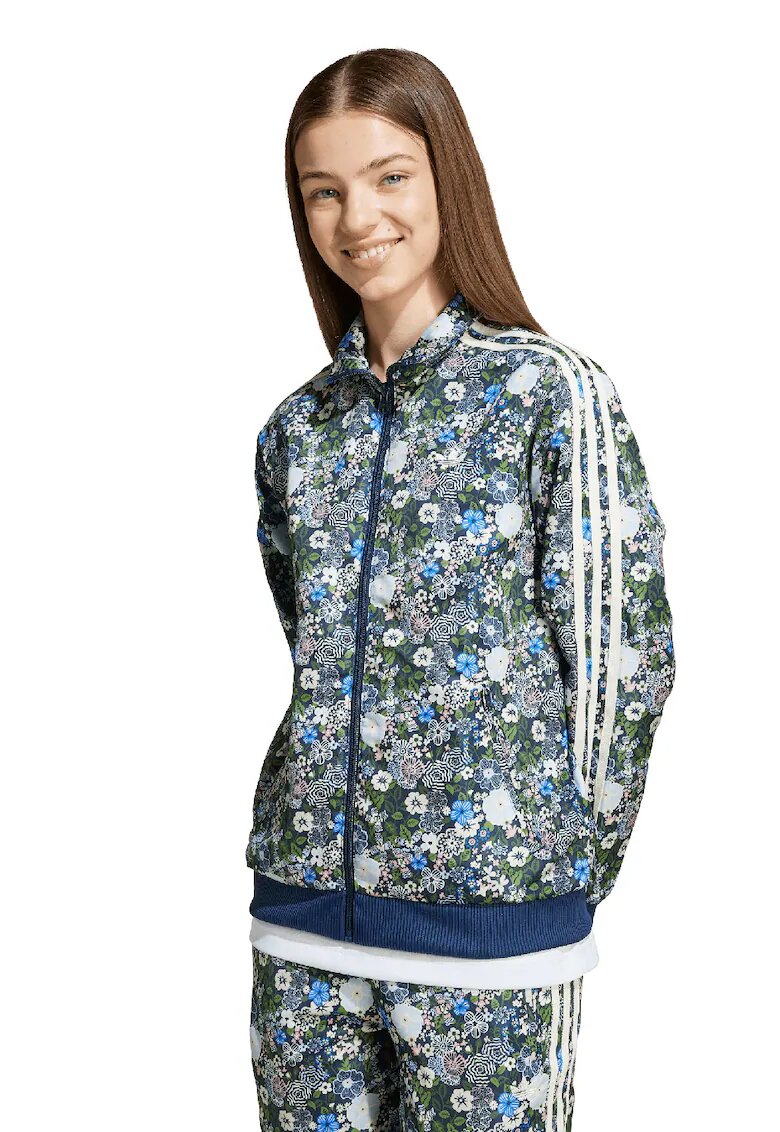 adidas Originals Флорално спортно яке Firebird - Бял/Зелен/Индигово синьо