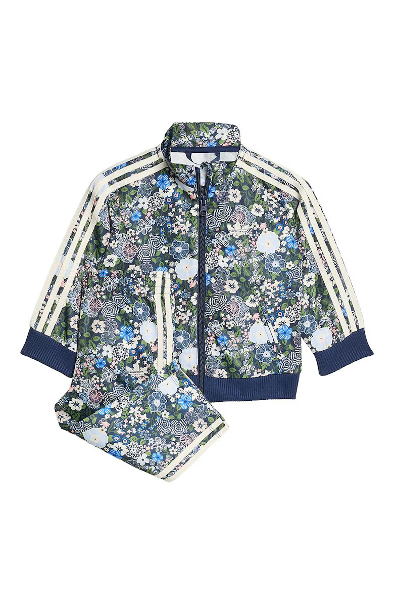 adidas Originals Флорално спортно яке Firebird с цип Бял/Зелен/Индигово синьо