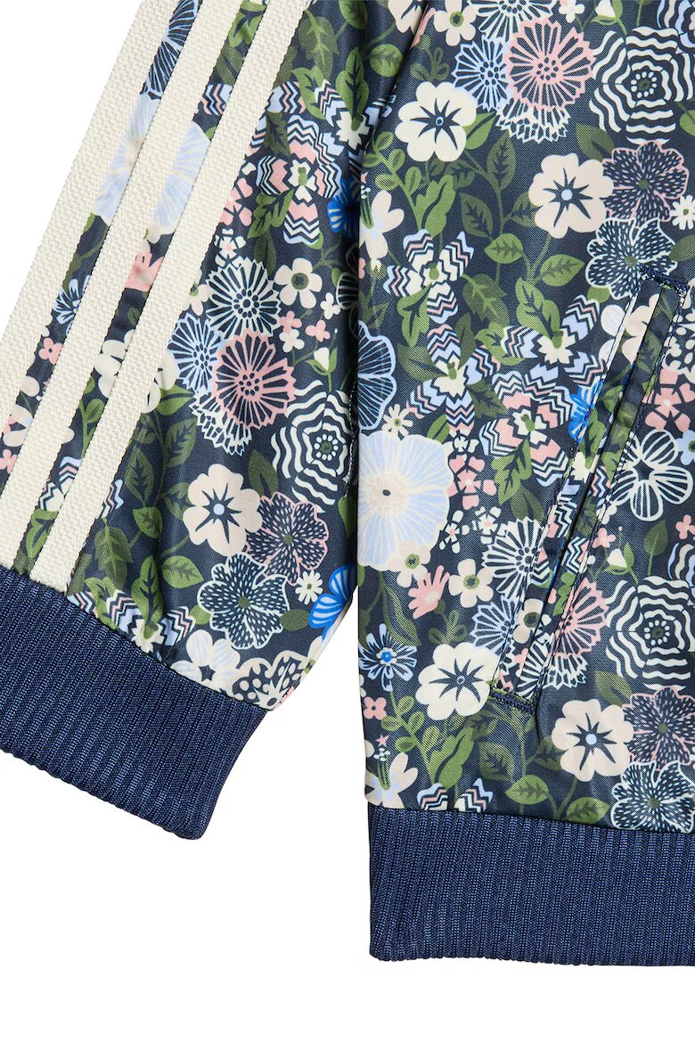 adidas Originals Флорално спортно яке Firebird с цип Бял/Зелен/Индигово синьо