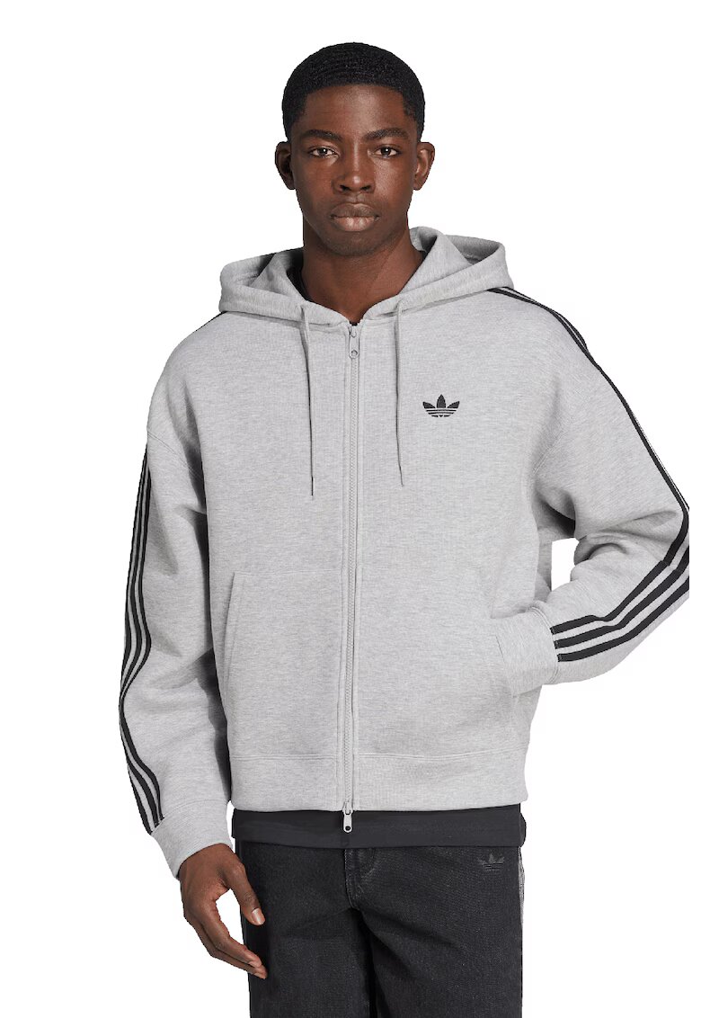 adidas Originals Худи Spacer с цип и скосени джобове - Черен/Светлосив меланж