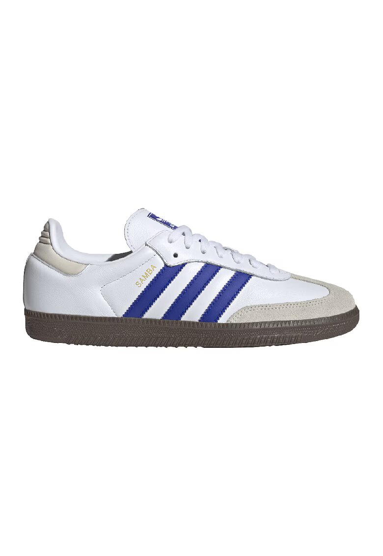 adidas Originals Кожени спортни обувки Samba с велур - Бял/Светло сив/Кралско Синьо