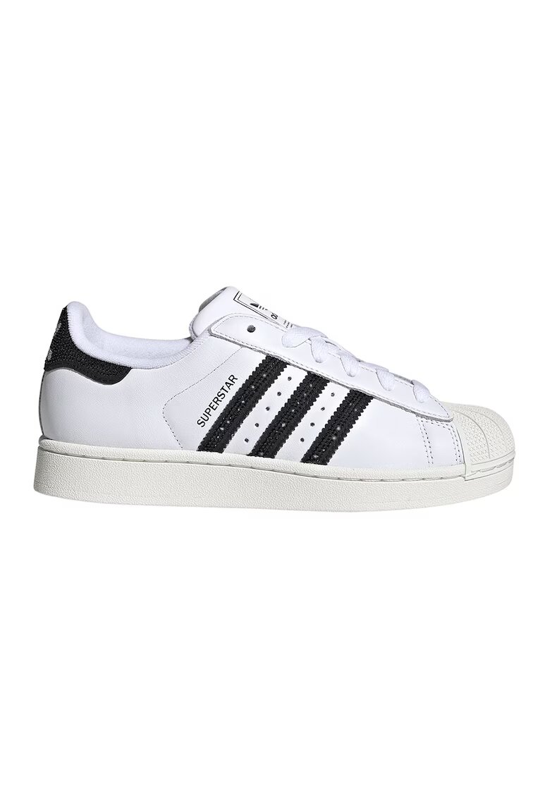 adidas Originals Кожени спортни обувки Superstar II с декоративни камъни - Избеляло черно/Бял/Мръснобял