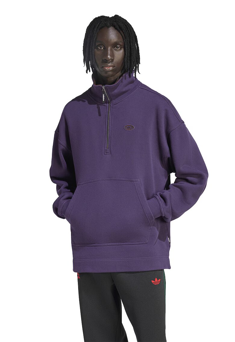 adidas Originals Памучен суитчърт с къс цип - Тъмно лилаво
