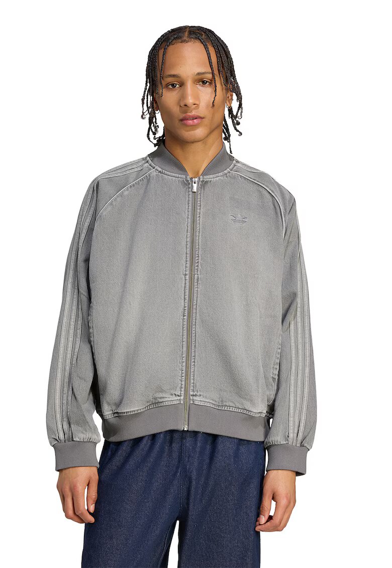 adidas Originals Памучен суитшърт с цип и паднали ръкави - Сив