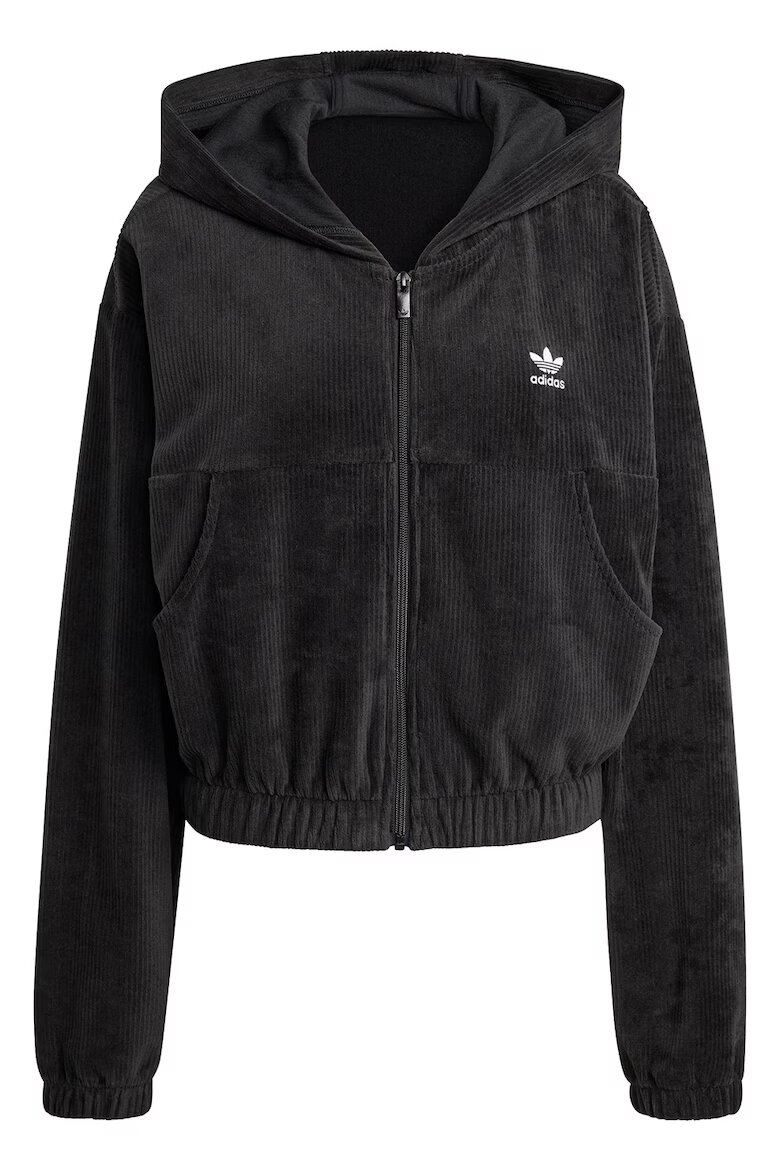 adidas Originals Рипсено худи с цип и джобове - Черен