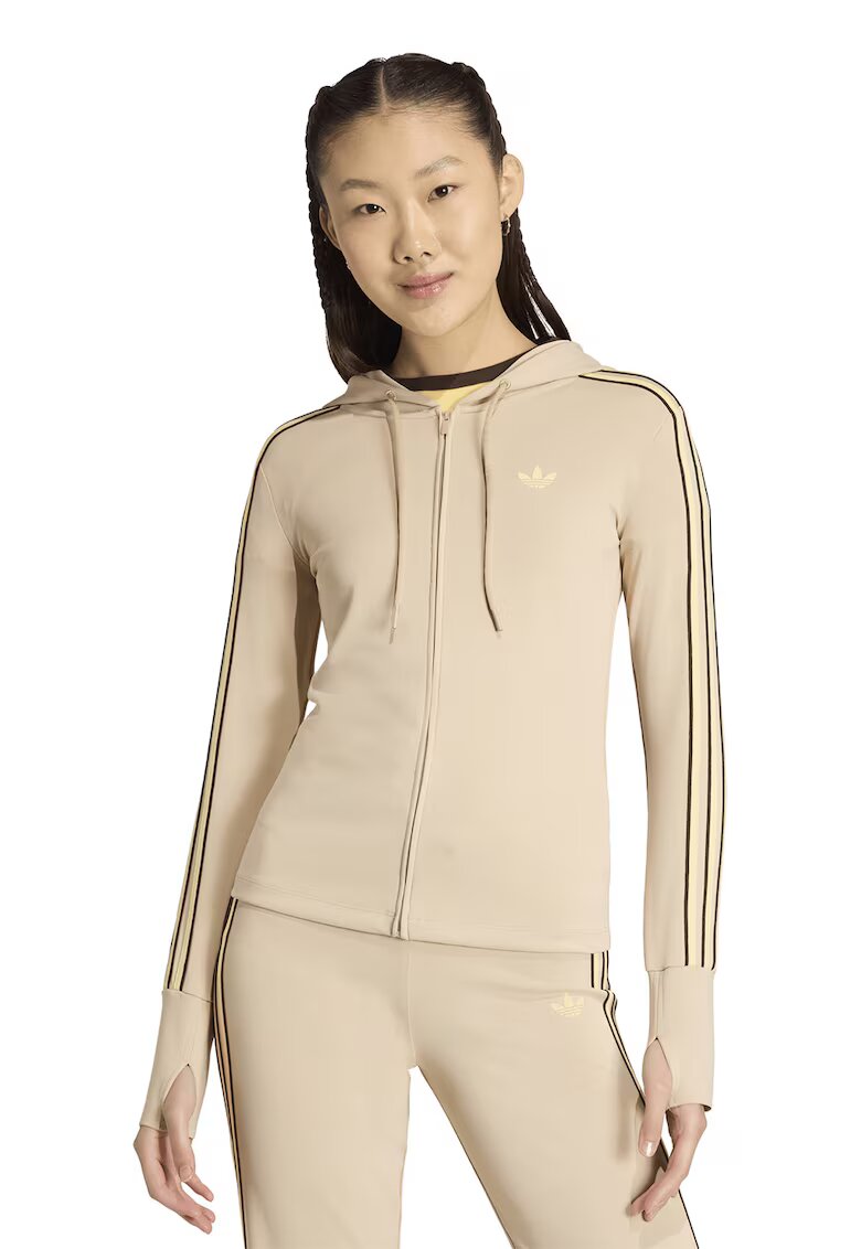 adidas Originals Слим худи с цип и цепки за палците - Светло жълто/Бежов