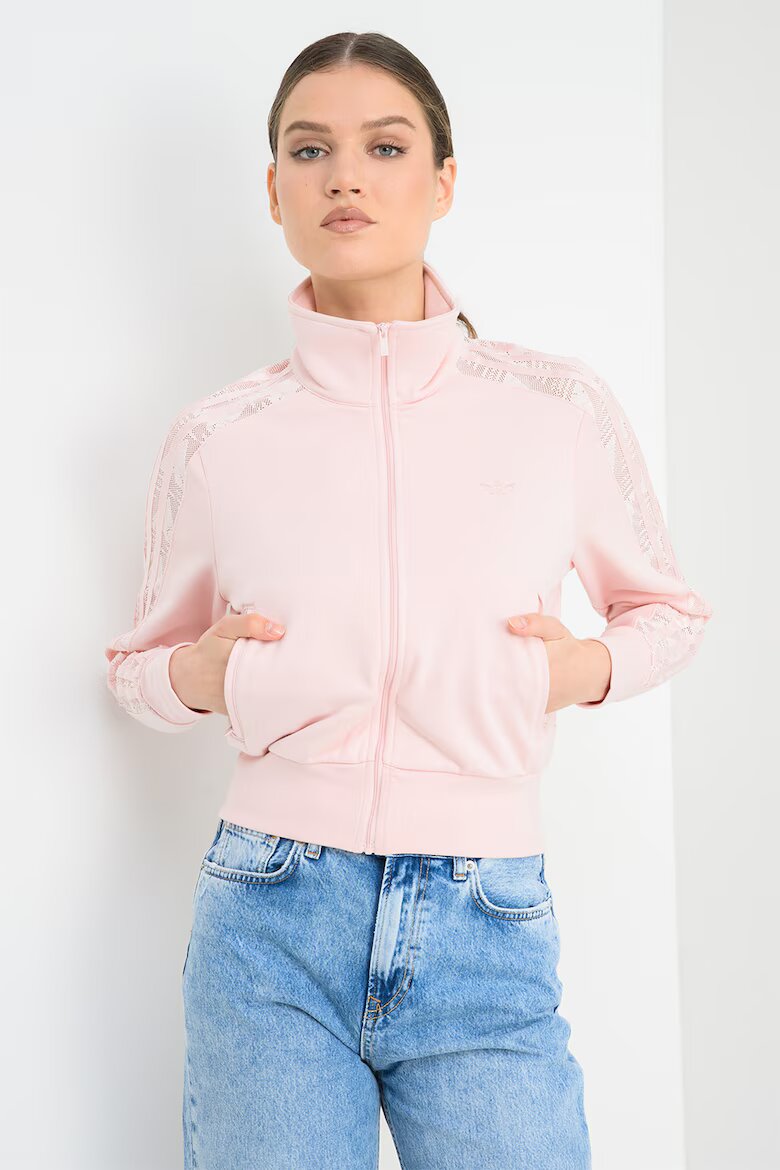 adidas Originals Слим суитшърт Firebird с дантела Пастелнорозов