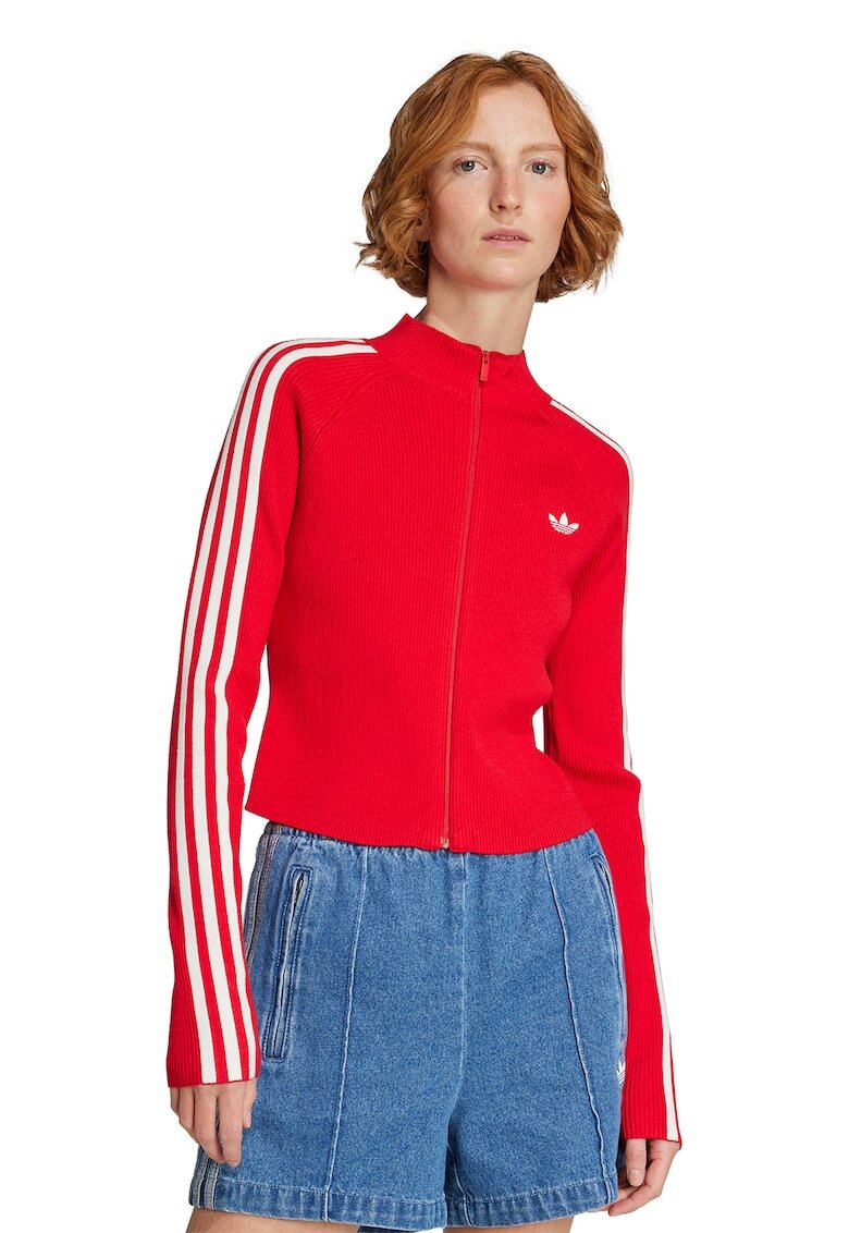 adidas Originals Слим жилетка с цип - Бял/Аленочервен