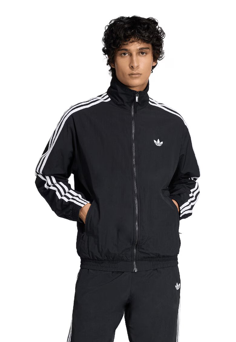 adidas Originals Суитшърт Firebird с цип и еластични краища - Бял/Черен