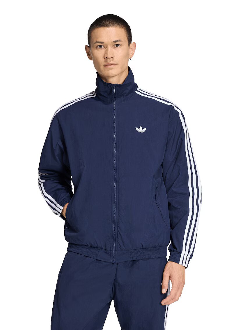 adidas Originals Суитшърт Firebird с цип и еластични краища - Бял/Тъмносин