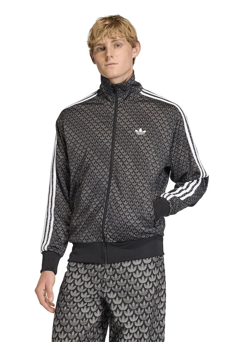 adidas Originals Суитшърт Firebird с цип и лого - Черен/Tъмносив