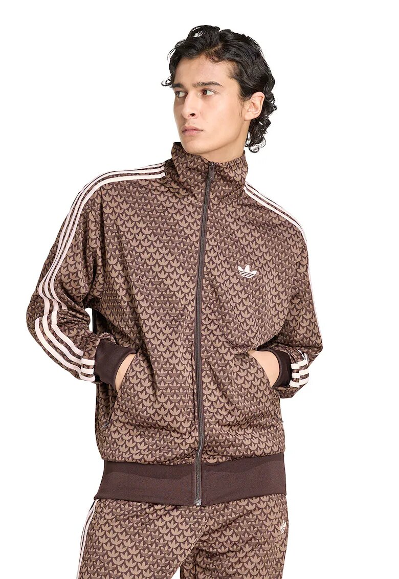 adidas Originals Суитшърт Firebird с цип и лого - Кафяв