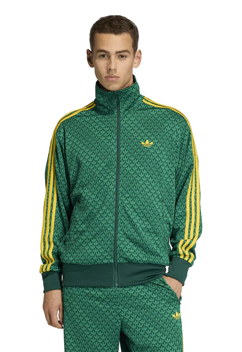 adidas Originals Суитшърт Firebird с цип и лого - Зелен/Жълт