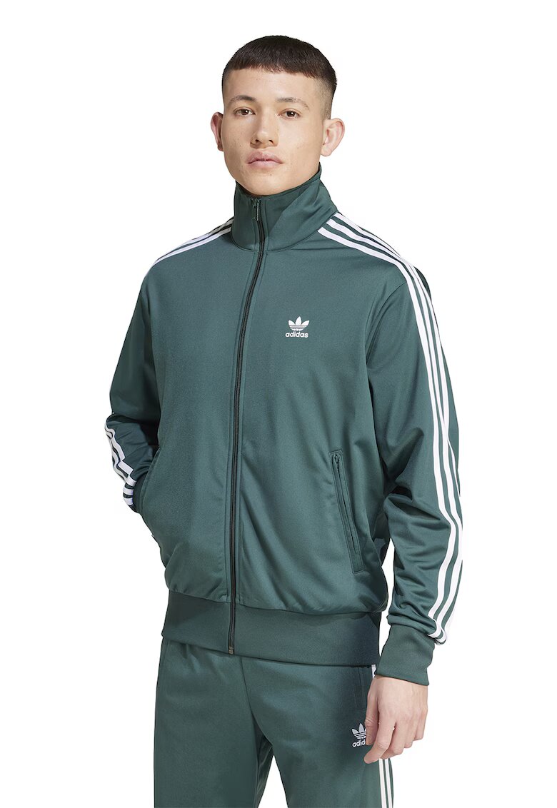 adidas Originals Суитшърт Firebird с цип и висока яка - Бял/Аква зелено