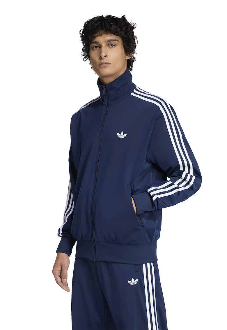 adidas Originals Суитшърт Firebird с цип и висока яка - Бял/Тъмносин