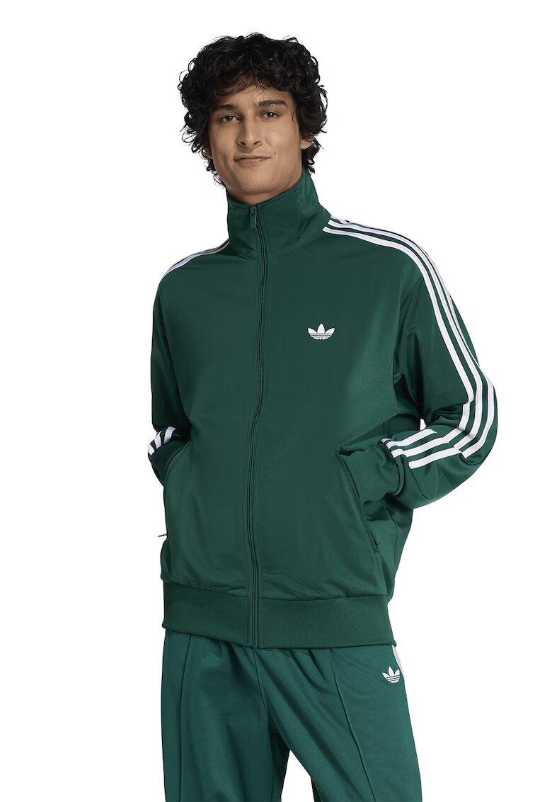 adidas Originals Суитшърт Firebird с цип и висока яка - Бял/Тъмнозелен