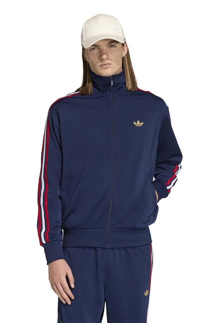 adidas Originals Суитшърт Firebird с цип и висока яка - Червен/Бял/Тъмносин
