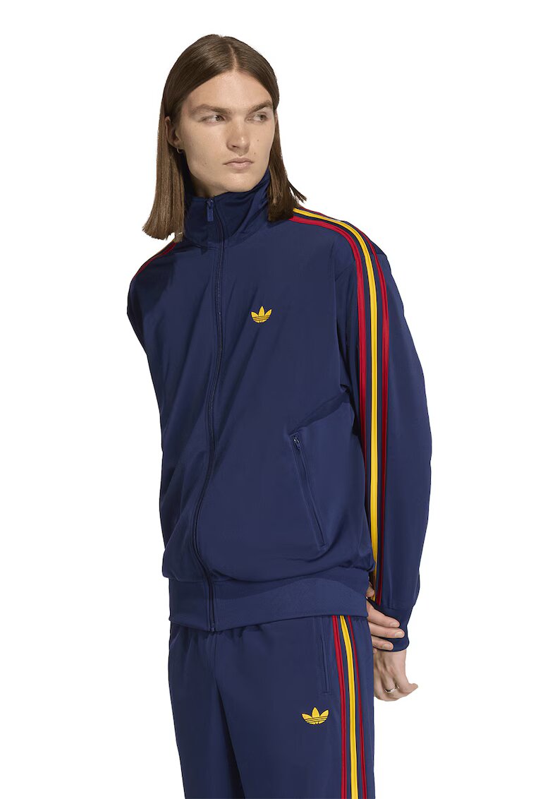 adidas Originals Суитшърт Firebird с цип и висока яка - Червен/Тъмносин/Шафраново жълто