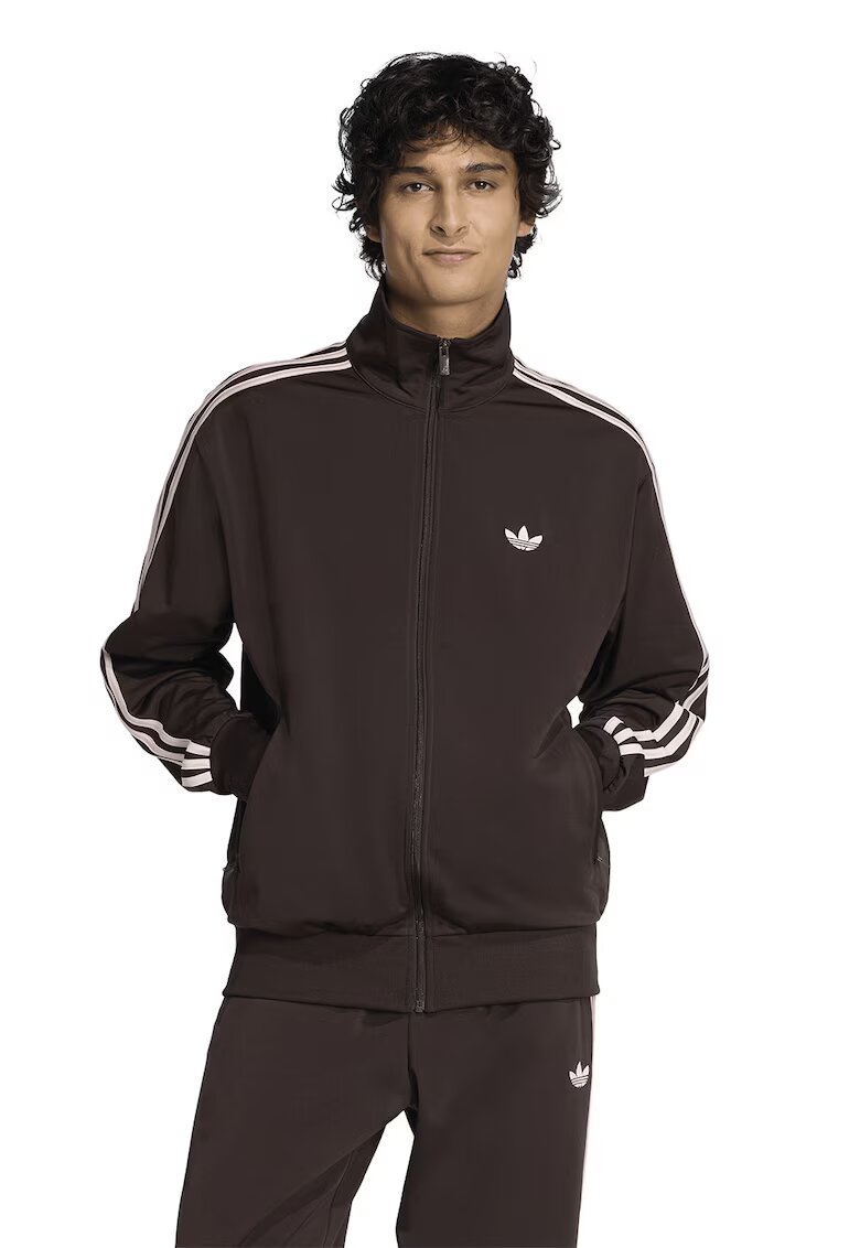 adidas Originals Суитшърт Firebird с цип и висока яка - Тъмнокафяв/Бледо розово