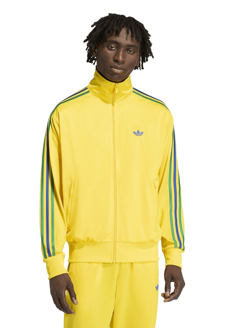 adidas Originals Суитшърт Firebird с цип и висока яка - Зелен/Жълт/Син