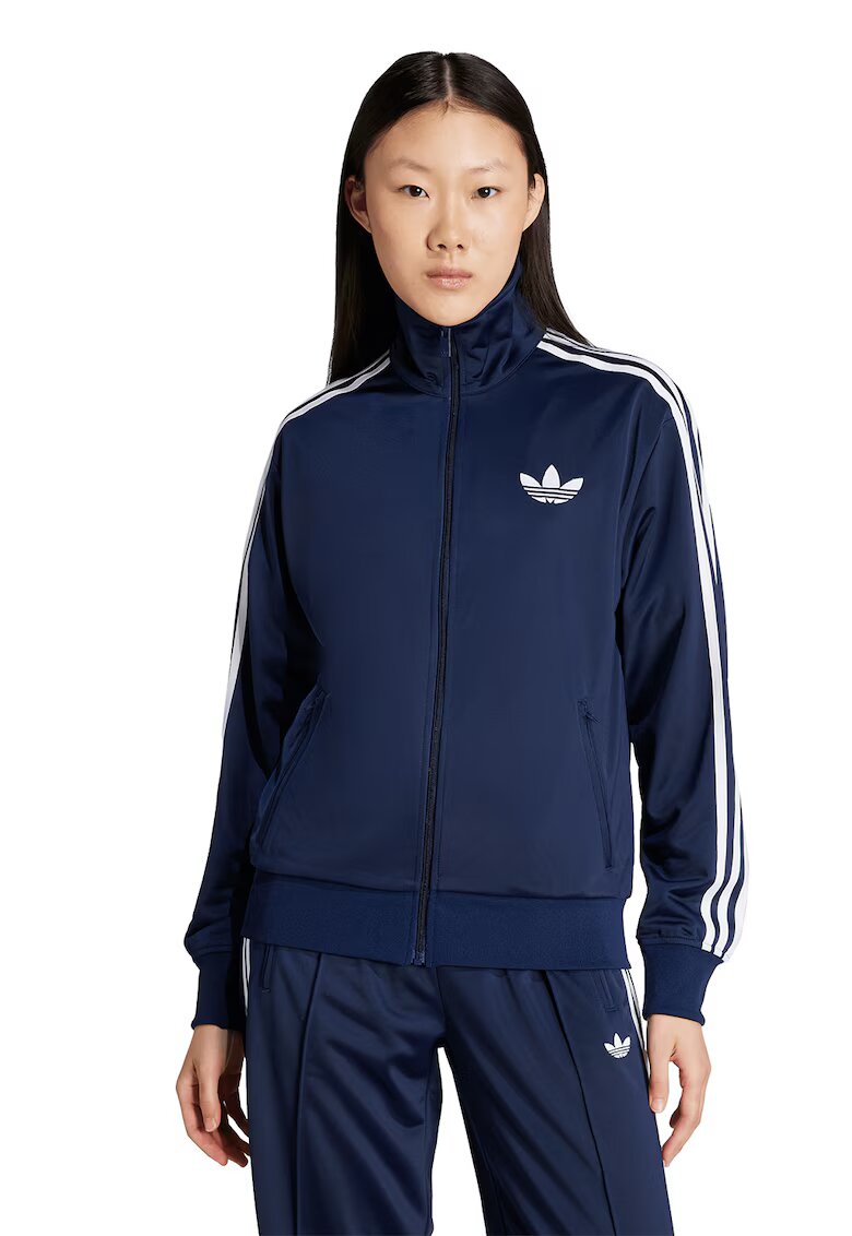 adidas Originals Суитшърт Firebird Track с лого и цип - Бял/Тъмносин