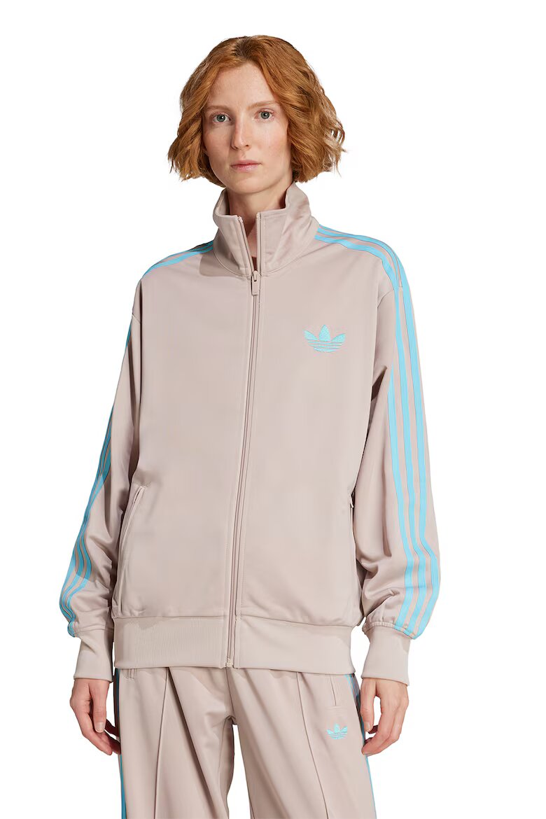 adidas Originals Суитшърт Firebird Track с лого и цип Светло кафяво/Ледено синьо