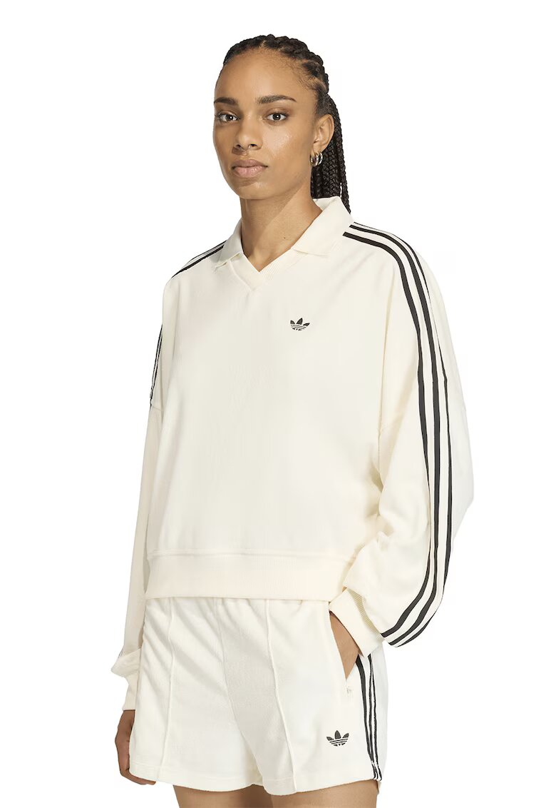 adidas Originals Суитшърт от плюш с остра яка - Черен/Мръснобял