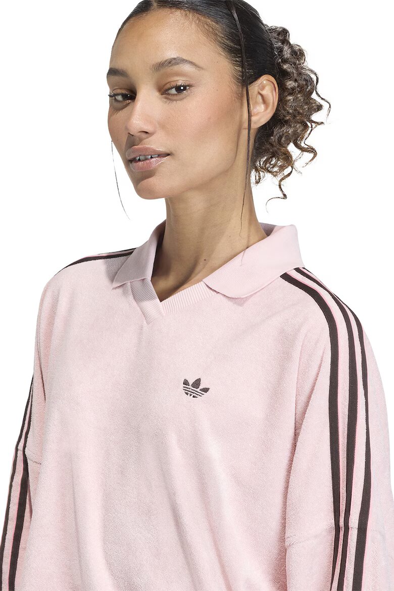 adidas Originals Суитшърт от плюш с остра яка Тъмнокафяв/Пастелнорозов