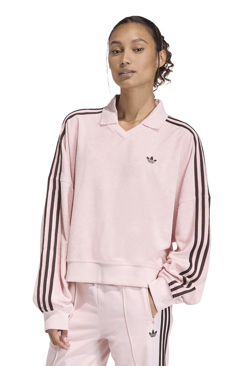 adidas Originals Суитшърт от плюш с остра яка Тъмнокафяв/Пастелнорозов
