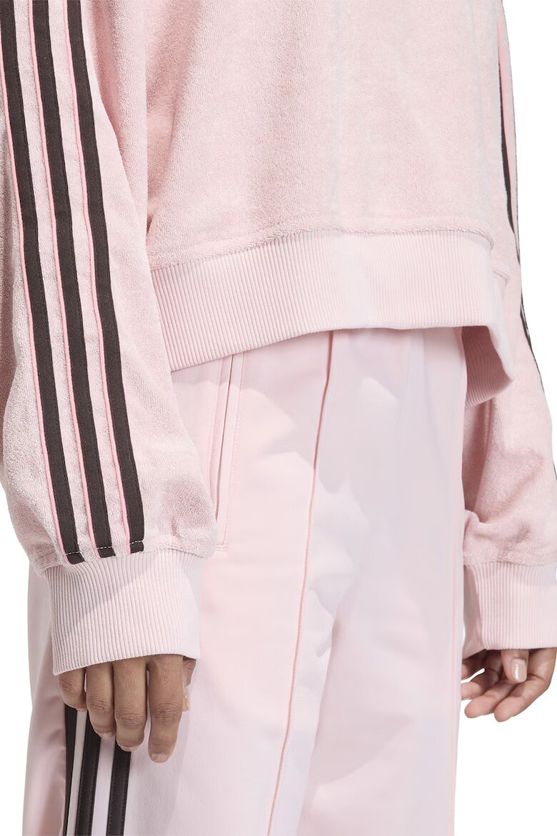 adidas Originals Суитшърт от плюш с остра яка Тъмнокафяв/Пастелнорозов