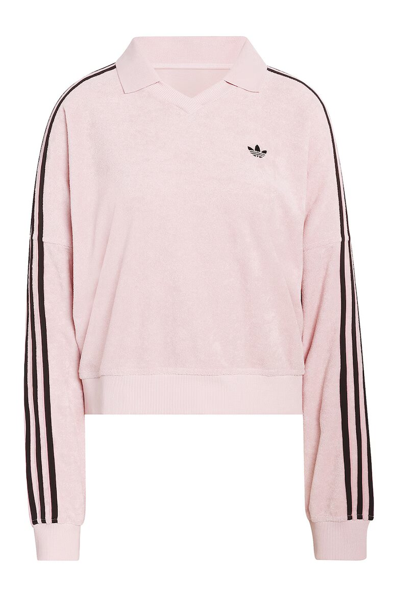 adidas Originals Суитшърт от плюш с остра яка Тъмнокафяв/Пастелнорозов