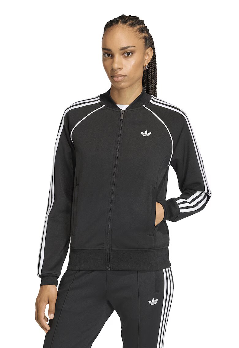 adidas Originals Суитшърт с памук с цип - Бял/Черен