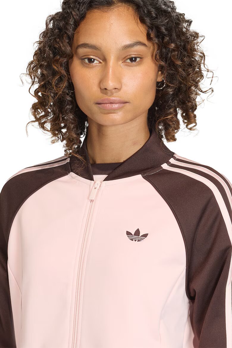 adidas Originals Суитшърт с памук с цип Тъмнокафяв/Бледо розово