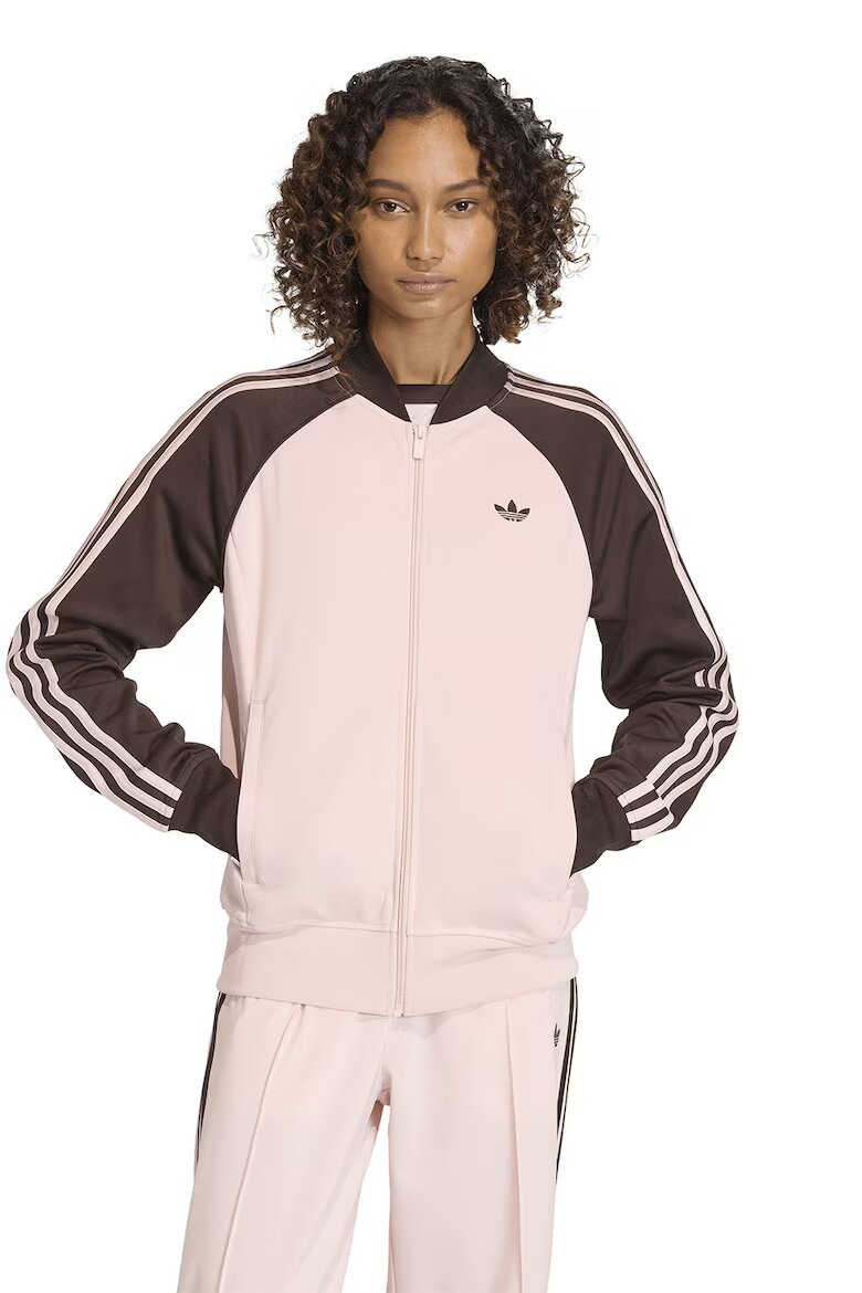 adidas Originals Суитшърт с памук с цип - Тъмнокафяв/Бледо розово